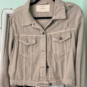 Women's Tan Distressed Denim Jacket Jacket